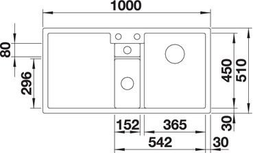 Plan Evier en silgranit® puradur® Blanco Collectis 523344 couleur anthracite 1000x510 avec 1 cuve vidage manuel