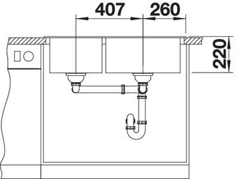 Plan Evier en silgranit® puradur® Blanco Pleon 523057 couleur anthracite 860x500 avec 2 cuves vidage automatique