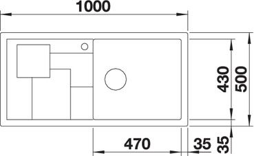 Plan Evier en silgranit® puradur® Blanco Sity 525052 couleur anthracite 1000x500 avec 1 cuve vidage automatique