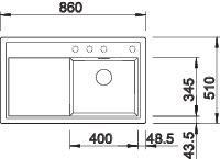 Plan Evier en silgranit® puradur® Blanco Zenar 523737 couleur anthracite 860x510 avec 1 cuve vidage manuel