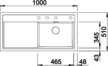 Plan Evier en silgranit® puradur® Blanco Zenar 523954 couleur anthracite 1000x510 avec 1 cuve vidage manuel