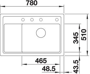 Plan Evier en silgranit® puradur® Blanco Zenar 523706 couleur anthracite 780x510 avec 1 cuve vidage manuel