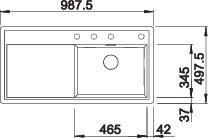 Plan Evier en silgranit® puradur® Blanco Zenar 523902 couleur anthracite 988x498 avec 1 cuve vidage manuel