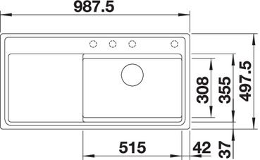 Plan Evier en silgranit® puradur® Blanco Zenar 524082 couleur anthracite 988x498 avec 1 cuve vidage manuel