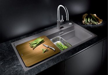 Vue 1 Evier en silgranit® puradur® Blanco Zenar 524082 couleur anthracite 988x498 avec 1 cuve vidage manuel