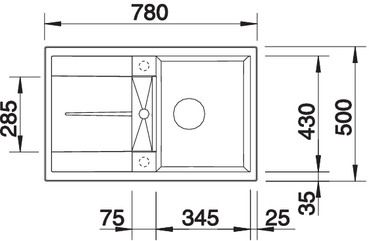 Plan Evier en silgranit® puradur® Blanco Metra 513203 couleur anthracite 780x500 avec 1 cuve vidage automatique