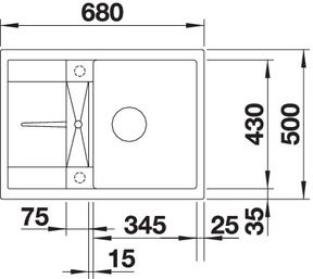 Plan Evier en silgranit® puradur® Blanco Metra 519561 couleur anthracite 680x500 avec 1 cuve vidage automatique