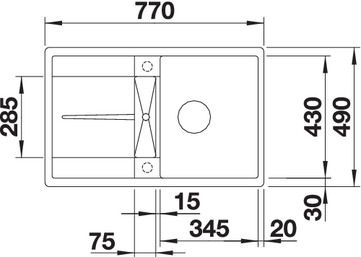 Plan Evier en silgranit® puradur® Blanco Metra 519081 couleur anthracite 770x490 avec 1 cuve vidage manuel