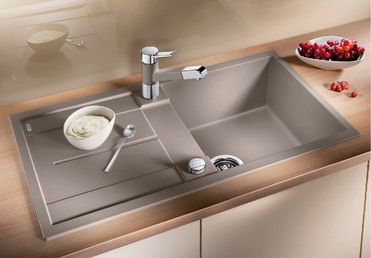 Vue 1 Evier en silgranit® puradur® Blanco Metra 513044 couleur anthracite 860x500 avec 1 cuve vidage manuel