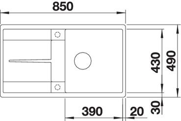 Plan Evier en silgranit® puradur® Blanco Metra 519098 couleur alumétallic 850x490 avec 1 cuve vidage manuel