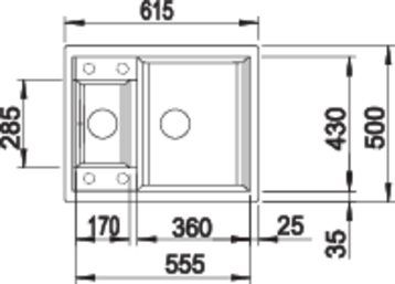 Plan Evier en silgranit® puradur® Blanco Metra 516165 couleur anthracite 615x500 avec 1 cuve vidage manuel