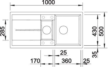 Plan Evier en silgranit® puradur® Blanco Metra 513239 couleur anthracite 1000x500 avec 1 cuve vidage automatique