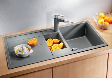 Vue 1 Evier en silgranit® puradur® Blanco Metra 513239 couleur anthracite 1000x500 avec 1 cuve vidage automatique