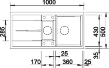 Plan Evier en silgranit® puradur® Blanco Metra 513053 couleur anthracite 1000x500 avec 1 cuve vidage manuel