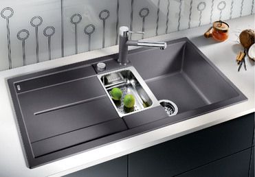 Vue 1 Evier en silgranit® puradur® Blanco Metra 513053 couleur anthracite 1000x500 avec 1 cuve vidage manuel