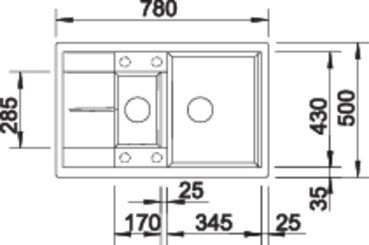 Plan Evier en silgranit® puradur® Blanco Metra 513473 couleur anthracite 780x500 avec 1 cuve vidage manuel