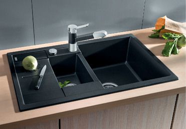 Vue 1 Evier en silgranit® puradur® Blanco Metra 513473 couleur anthracite 780x500 avec 1 cuve vidage manuel