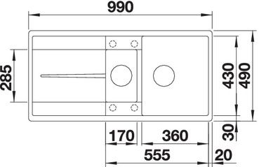 Plan Evier en silgranit® puradur® Blanco Metra 519113 couleur anthracite 990x490 avec 1 cuve vidage manuel