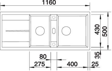 Plan Evier en silgranit® puradur® Blanco Metra 513267 couleur anthracite 1160x500 avec 2 cuves vidage automatique