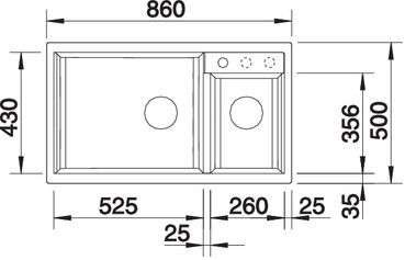 Plan Evier en silgranit® puradur® Blanco Metra 513273 couleur anthracite 860x500 avec 2 cuves vidage automatique