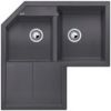 Evier en silgranit® puradur® Blanco Metra 518888 couleur gris rocher 830x830 avec 2 cuves vidage automatique