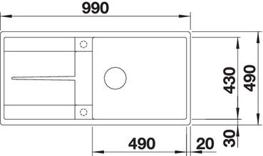 Plan Evier en silgranit® puradur® Blanco Metra 519150 couleur anthracite 990x490 avec 1 cuve vidage manuel