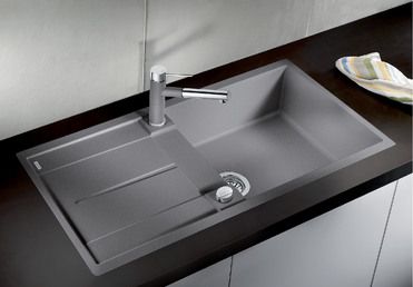 Vue 1 Evier en silgranit® puradur® Blanco Metra 519150 couleur anthracite 990x490 avec 1 cuve vidage manuel