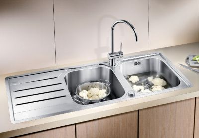 Evier Blanco avec 2 grandes cuves profondes en inox brossé avec vidage automatique 1160x500