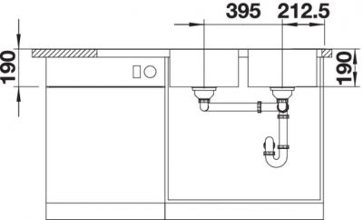 Plan 3 Evier Blanco avec 2 grandes cuves profondes en inox brossé avec vidage automatique 1160x500