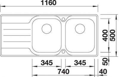 Plan 1 Evier Blanco avec 2 grandes cuves profondes en inox brossé avec vidage automatique 1160x500