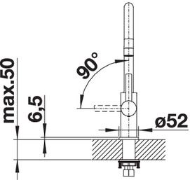 Plan Mitigeur en inox Blanco Mitigeur 523120 finition surface métallique couleur inox brossé