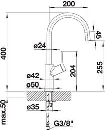 Plan Mitigeur en inox Blanco Mitigeur 520766 finition surface métallique couleur chrome