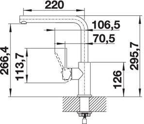 Plan Mitigeur en inox Blanco Mitigeur 523122 finition surface métallique couleur inox brossé