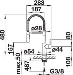 Plan Mitigeur en inox Blanco Mitigeur + Douchette 521476 finition surface métallique couleur chrome