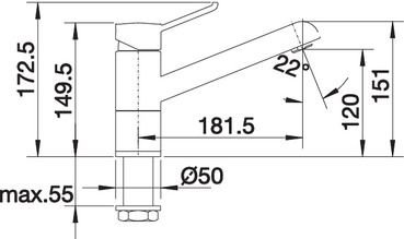 Plan Mitigeur en inox Blanco Mitigeur 517801 finition surface métallique couleur chrome