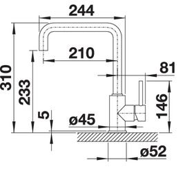 Plan Mitigeur en inox Blanco Mitigeur 519413 finition surface métallique couleur chrome