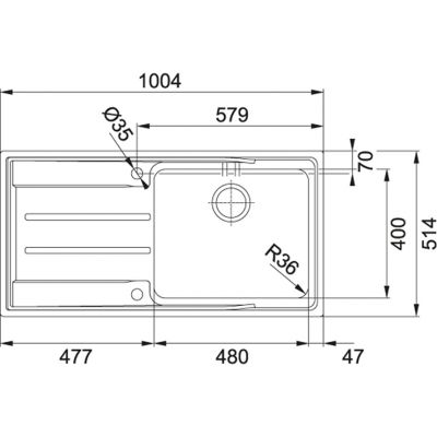 Plan Evier en inox Franke ATON 757824 couleur inox 1004x514 avec 1 cuve vidage manuel