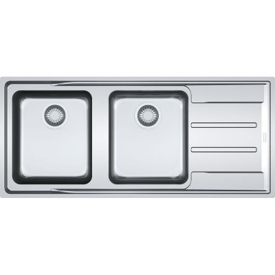  Evier en inox Franke ATON 758029 couleur inox 1164x514 avec 2 cuves vidage manuel égouttoir réversible