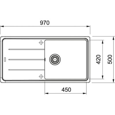 Plan Evier en fragranit Franke BASIS 032449 couleur blanc artic 970x500 avec 1 cuve vidage automatique