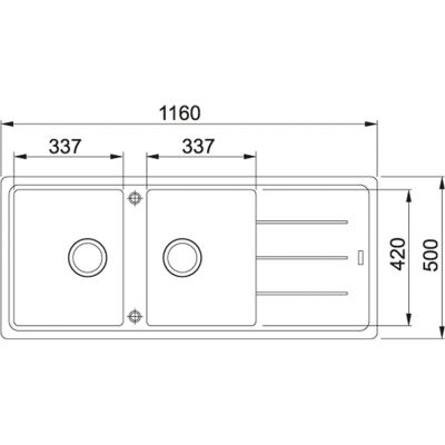 Plan Evier en fragranit Franke BASIS 032524 couleur blanc artic 1160x500 avec 2 cuves vidage automatique