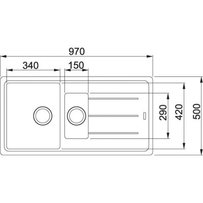 Plan Evier en fragranit Franke BASIS 032487 couleur blanc artic 970x500 avec 1 et cuve vidage automatique