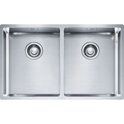  Evier en inox Franke Box 653620 couleur inox 740x450 avec 2 cuves vidage manuel