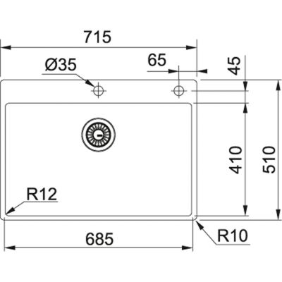 Plan Evier en inox Franke Box 641047 couleur inox 715x510 avec 1 cuve vidage manuel