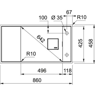 Plan Evier en fragranit Franke Fresno 481935 couleur onyx 860x458 avec 1 cuve vidage manuel égouttoir réversible