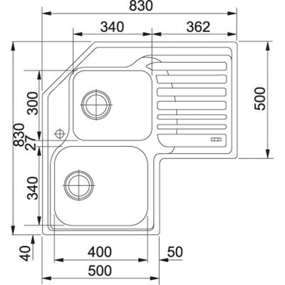 Plan Evier en inox décor Franke GALASSIA 050736 couleur inox microdekor® 830x830 avec 2 cuves vidage manuel