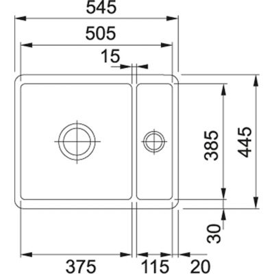 Plan Evier en céramique Franke KUBUS 602635 couleur onyx 545x445 avec 2 cuves vidage manuel