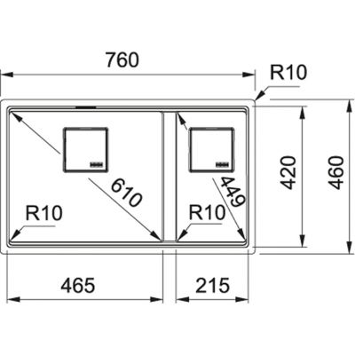 Plan Evier en fragranit Franke Kubus 2.0 468169 couleur stone 760x460 avec 2 cuves vidage manuel