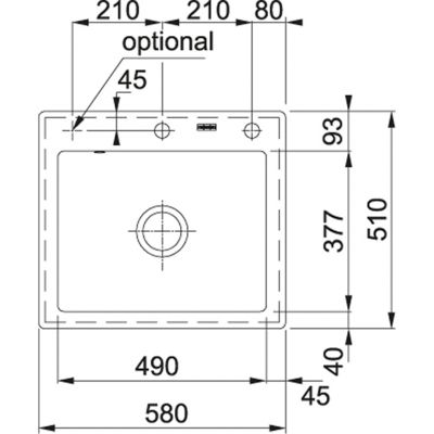 Plan Evier en céramique Franke MYTHOS 904500 couleur blanc uni 580x510 avec 1 cuve vidage manuel