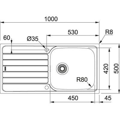 Plan Evier en inox Franke SPARK 006334 couleur inox 1000x500 avec 1 cuve vidage manuel