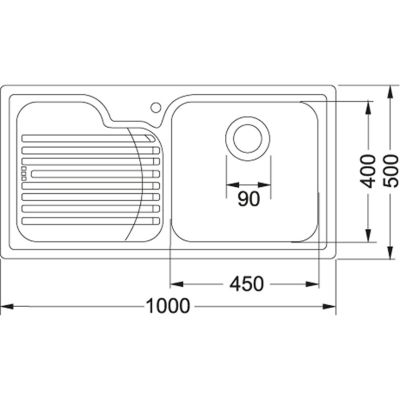 Plan Evier en inox Franke GALASSIA 059135 couleur inox 1000x500 avec 1 cuve vidage manuel